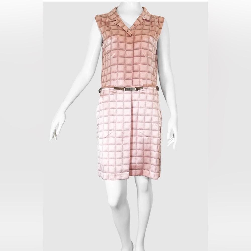 Vintage Chanel Pink Plaid Shirtdress sz 40